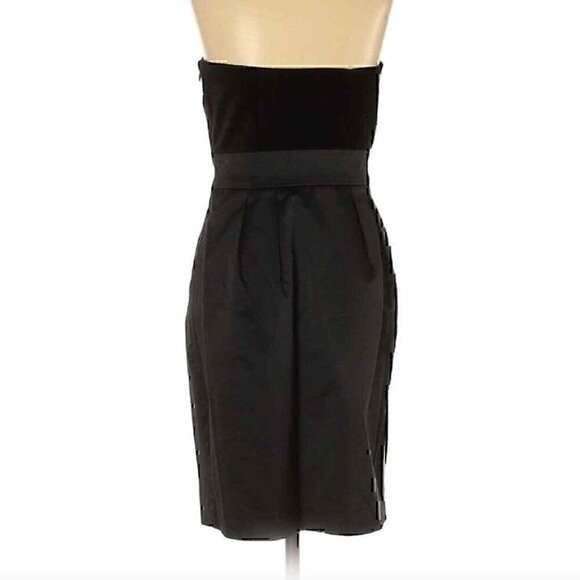 NEW NWT BANANA REPUBLIC Black Velvet Mixed Media Strapless Knee LBD Sheath Dress - Picture 3 of 12